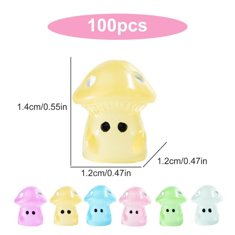 100Pcs Luminouses Resins Miniature Mushroom Glowing In Dark Miniature Mushroom DIY for Garden Decorations