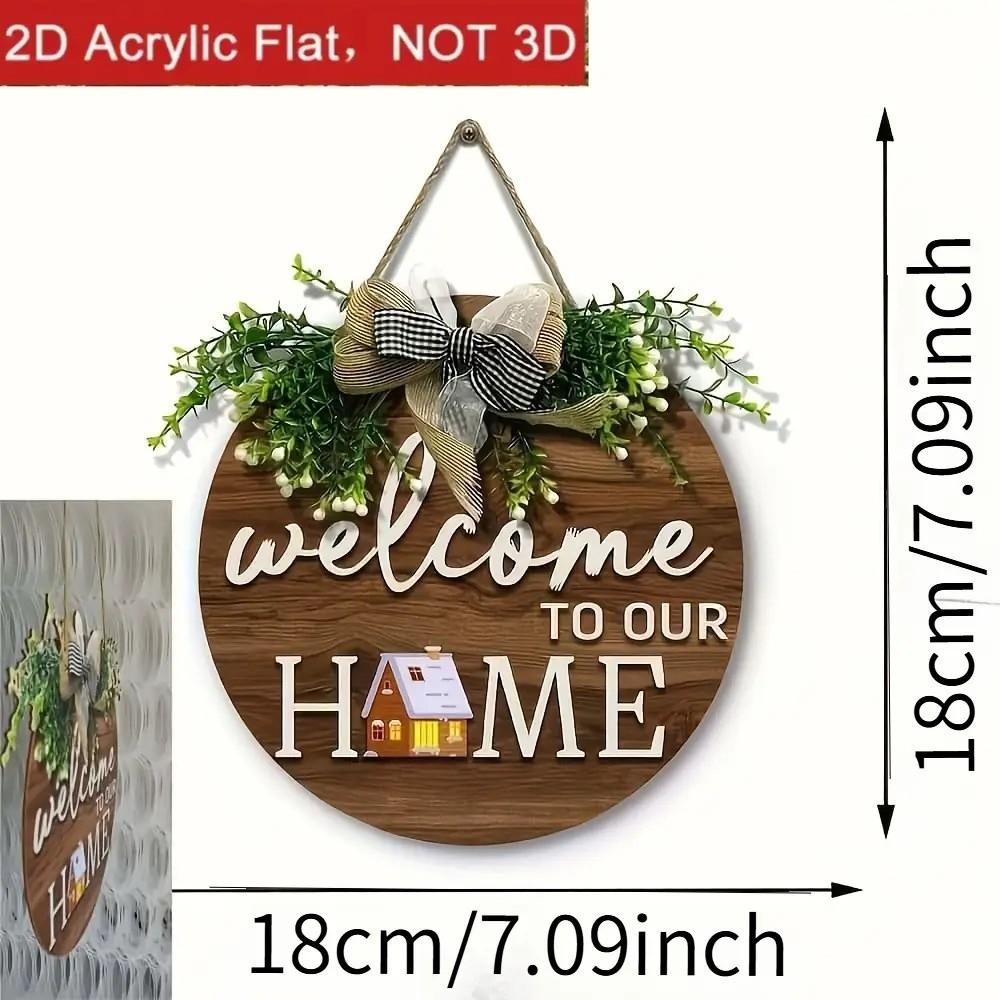 Warm Home 2D Round Welcome Sign 2D Flat Wall Sign New Hanging Wooden Board Front Door Decor