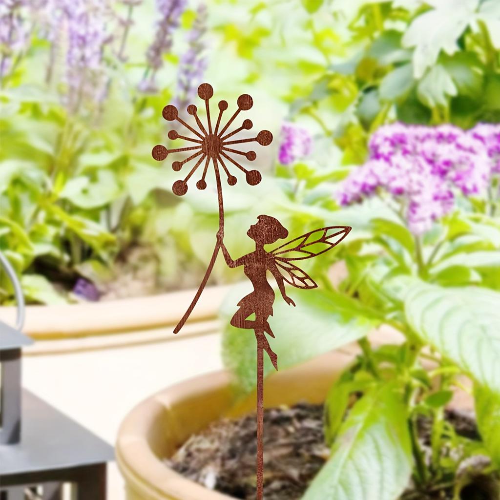 1Pc Iron Garden Decoration Ground Plug with Charming Fairy and Fl Terrace Decoration