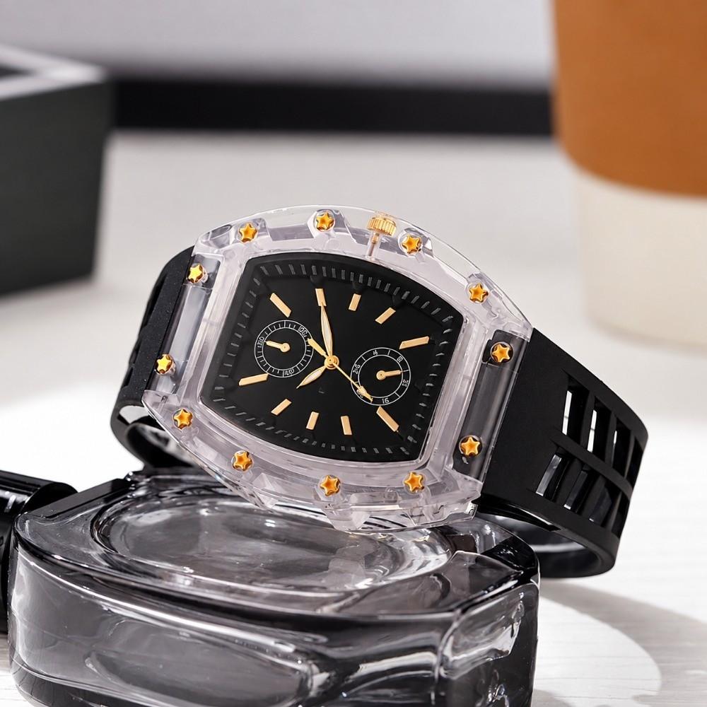 Tonneau Case Women Quartz Watch Silicone Strap Casual Daily Watch Analog Sport Watch Men Women
