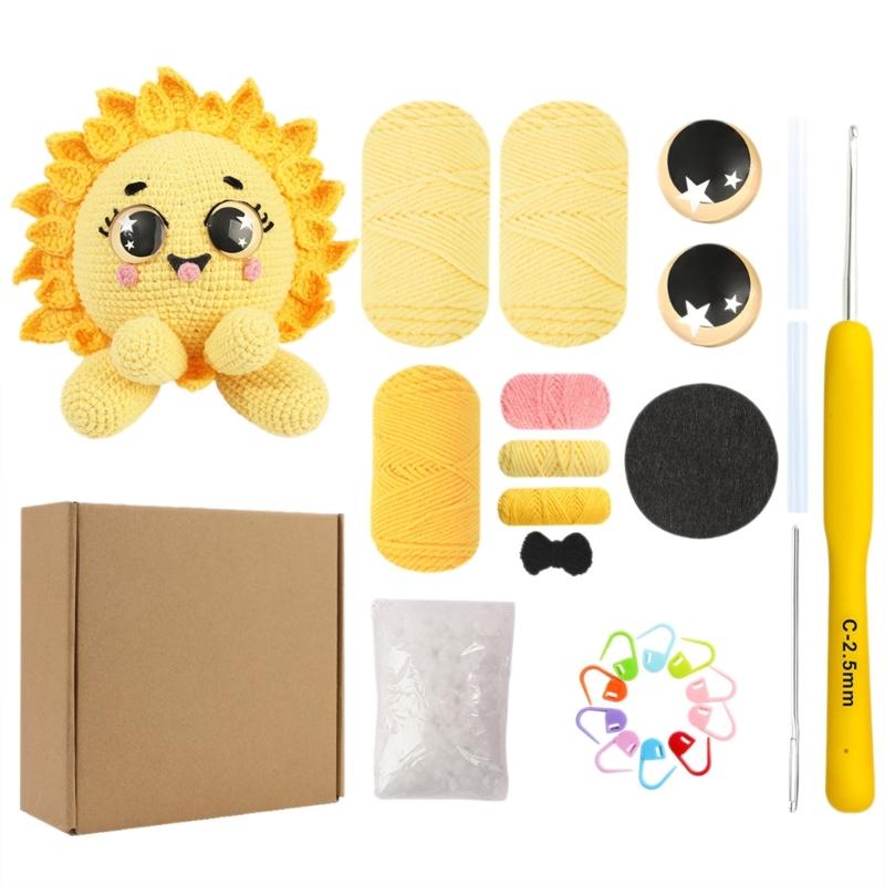 

Crochet Flower Set with Step-by-Step Tutorial Instruction Crochet Hook Yarn Needle Beginner Knitting Craft Supplies 1