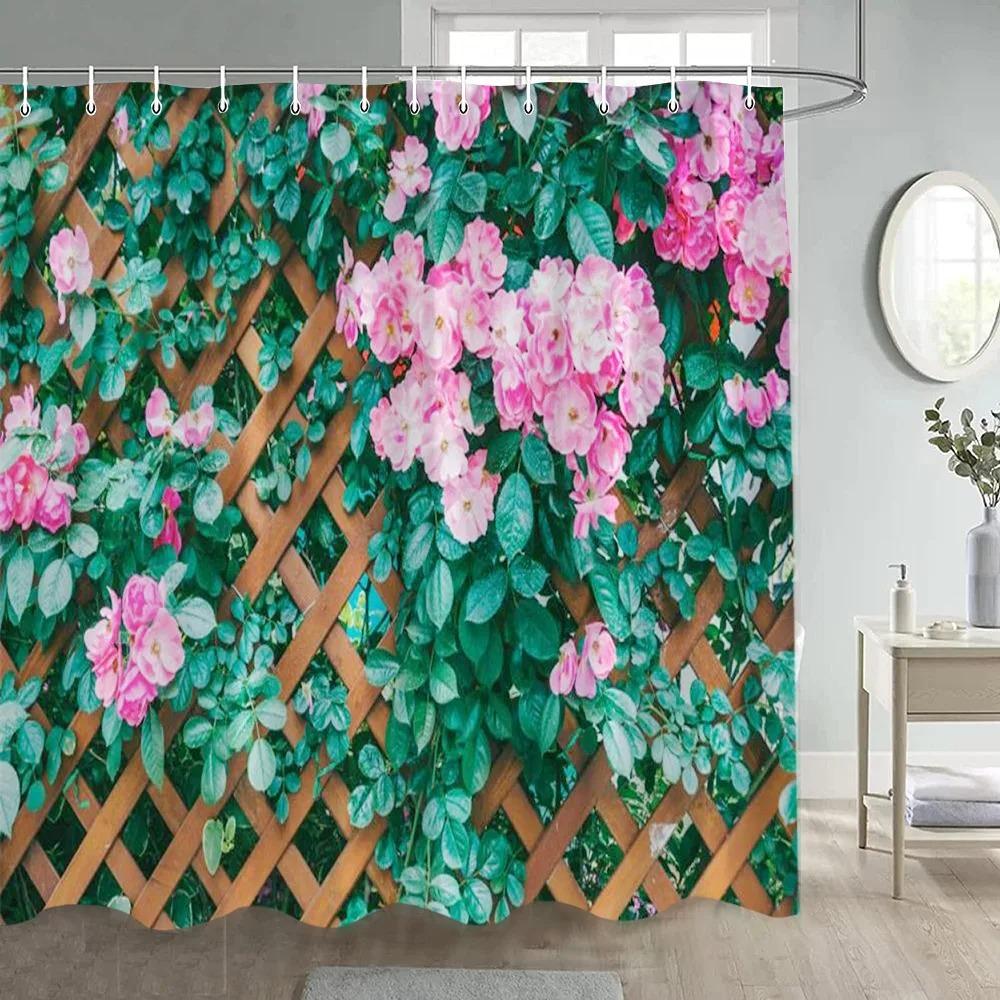 Forest Shower Curtains Sunshine Green Trees Plants Brown Window Nature Landscape Polyester Bathroom Curtain Set Decor with Hooks