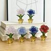 Mini Glass Rose Flower with Pot Colorful Rose Flower Ornaments Collectible Hand Blown Faux Crystal Flower Figurine for Mother's Day Birthday Table