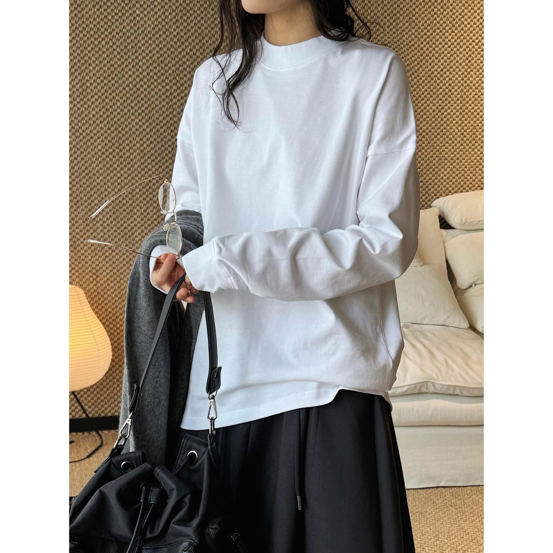 

Xu Man Early Spring Korean Style Round Neck Long Sleeve Loose-Fit T-Shirt for Women One Size білий