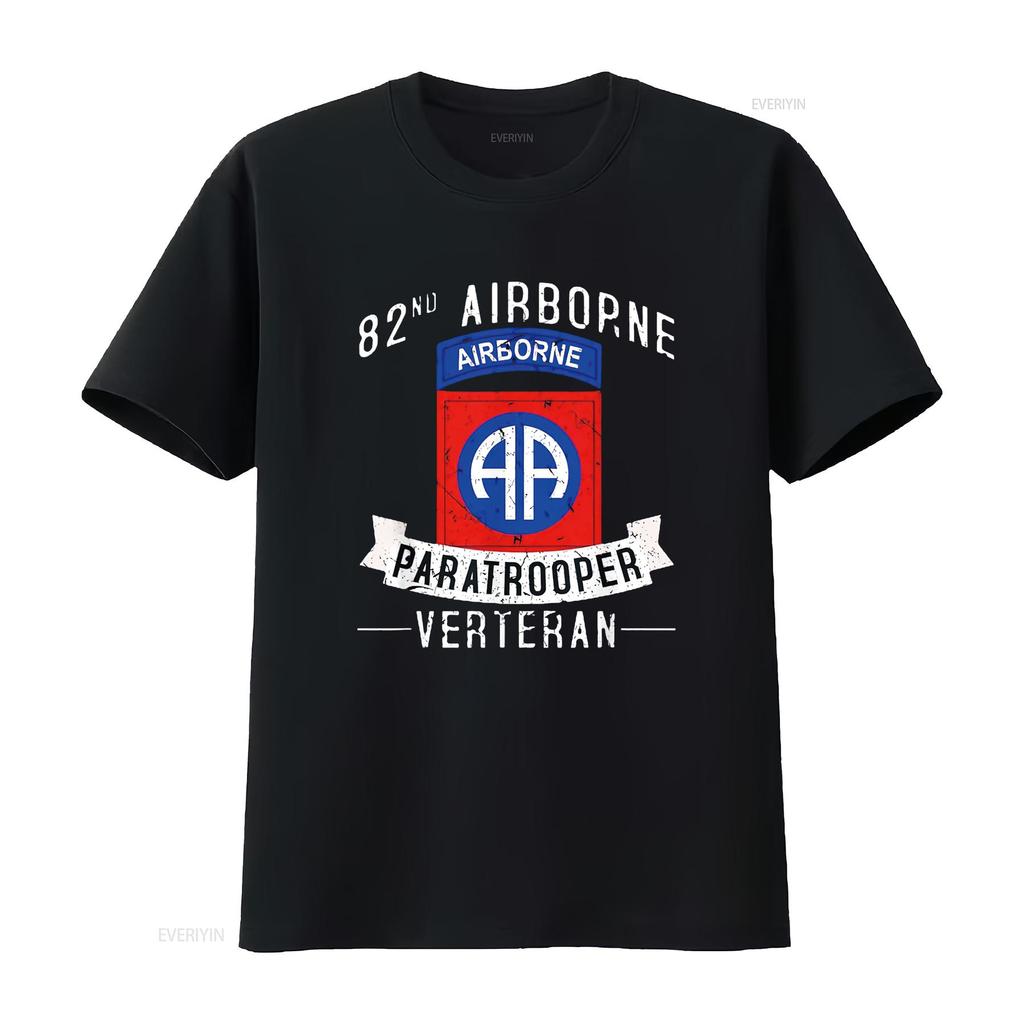 Mens 82nd Airborne Division Paratrooper Army Veteran T Shirt Black Medium vintage Washed Casual homme Stylish Versatile