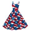 Women Sleeveless Vintage Swing Dress with Star and Firework Print Classic Midi Length Summer Sundress