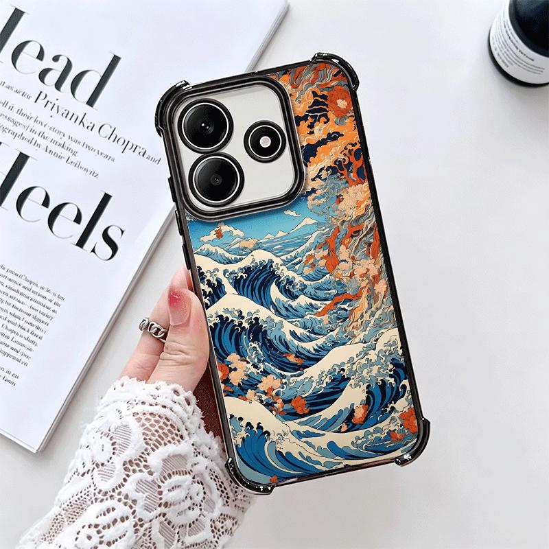 Japanese Wave Kanagawa Surfing Plating Phone Case For Xiaomi Redmi Note 14 15 Pro Plus 13 12 11 11S 11T 10 9S 9 5G Anti-Fall Air