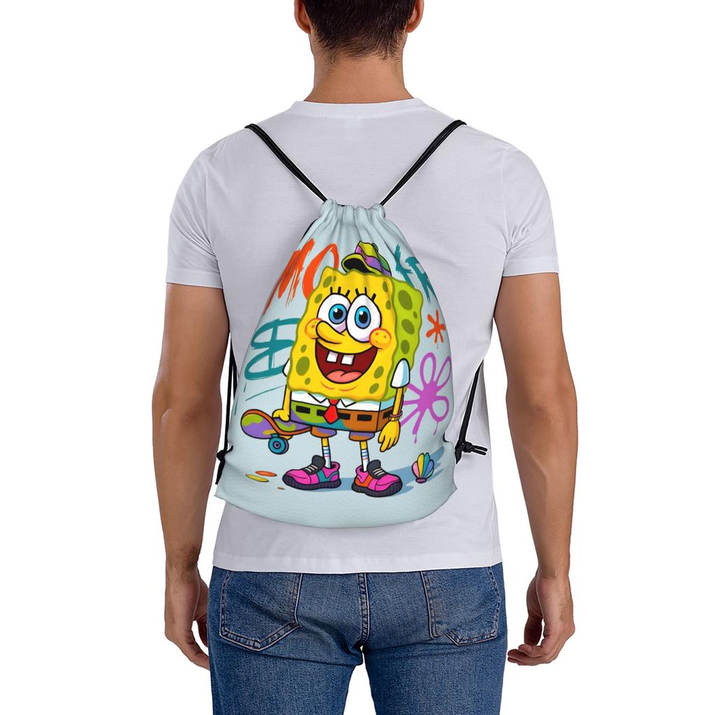 Custom S-Sponges Anime Bobes Drawstring Backpack Bags Women Men Lightweight Cartoon Gym Sports Sackpack Sacks for Yoga