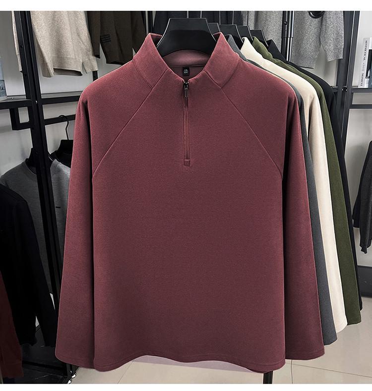 Men's Heavyweight Fleece-Lined Hoodie with Stand Collar, Half-Zip, and Thick Fabric; Solid Color Autumn/Winter Style.
