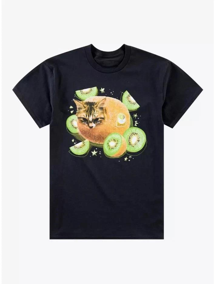 Kiwi Cat T-shirt with cute animal and fruit print, a lovely gift for cat lovers. 2XL