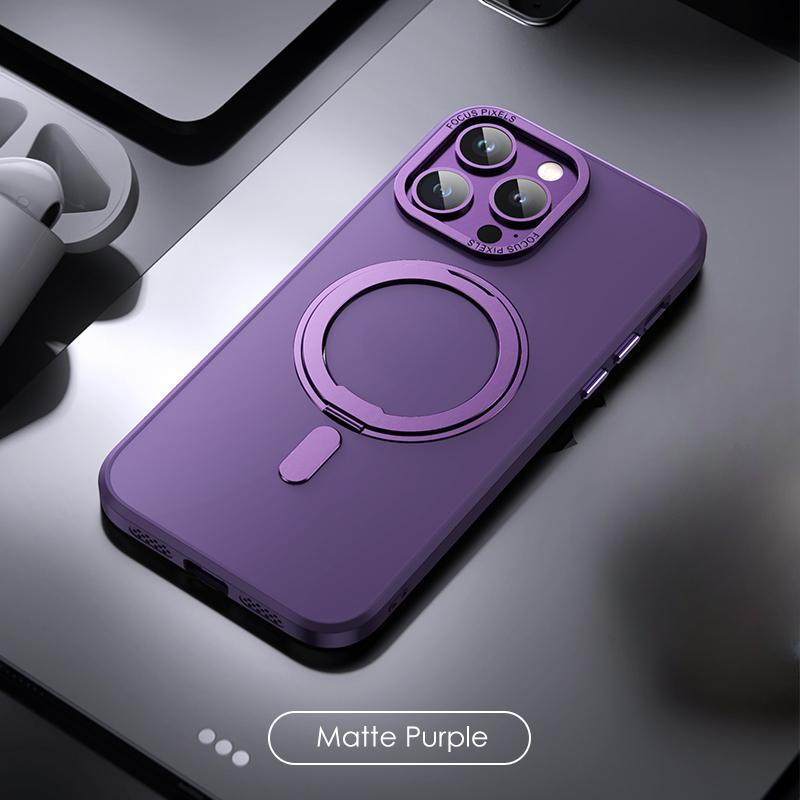 Magnetic 360°Rotation Stand Phone Case For Iphone 11 12 13 14 15 16 Pro Max 16Plus With Ring Holder Frosted Transparent Cover