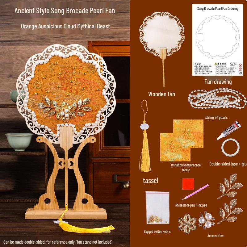 Handmade DIY Song Jin Pearl Fan Kit – Chinese Style Gift for Mother's Day, Team Building, and Salons