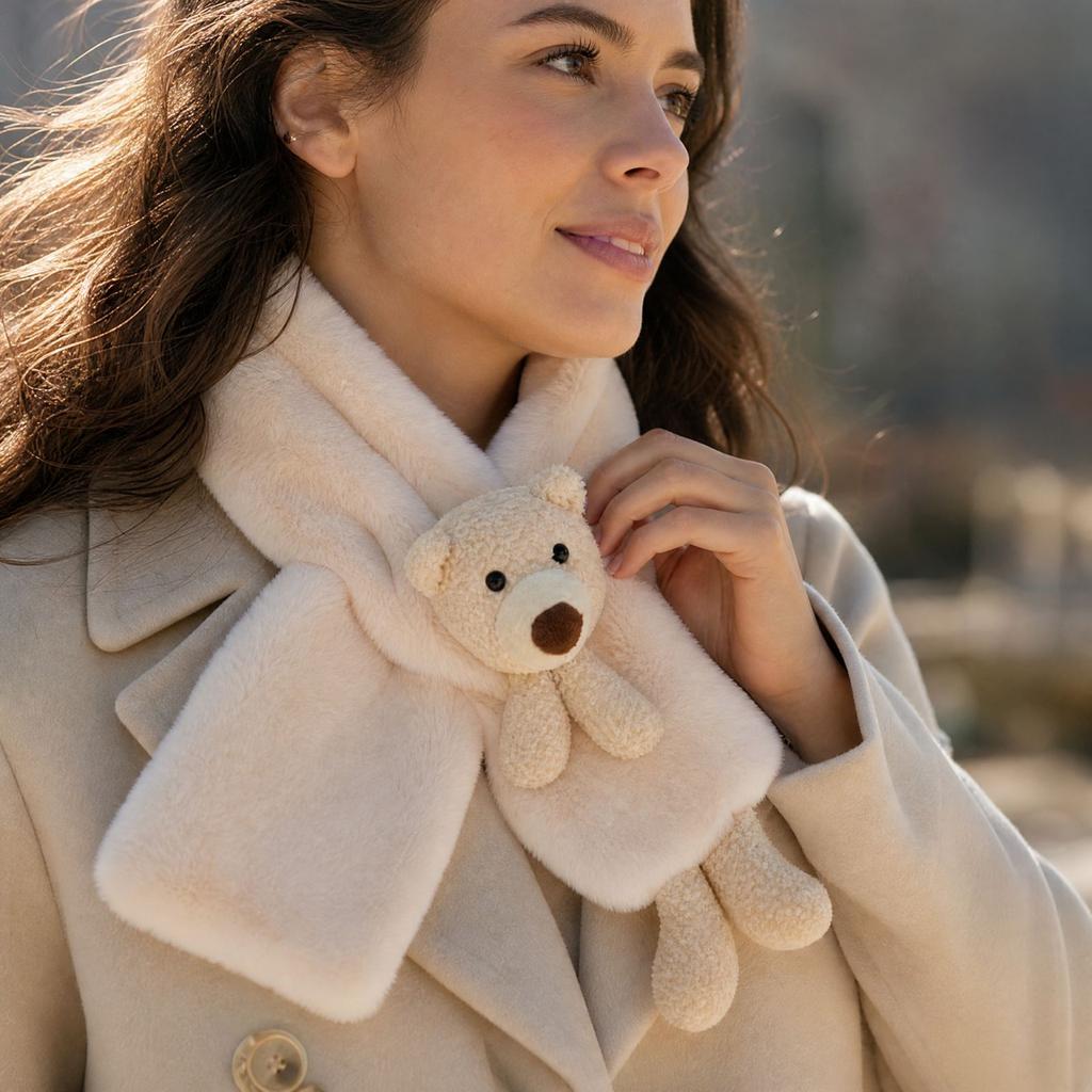 Kids Fall Winter Neck Warmer Bear Soft Plush Warm Scarf for Boys and Girls Outdoor