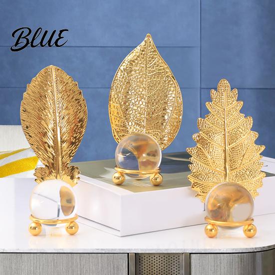 Soft Light Shadow Decor Faux Crystal Ball with Gold Leaf Stand Metal Statue