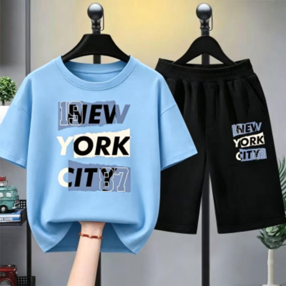 Personalized Cartoon Letter Printed Men's T-shirt and Shorts 2 Piece Set Summer Casual Outfit for Men's and Women's T-shirt Set