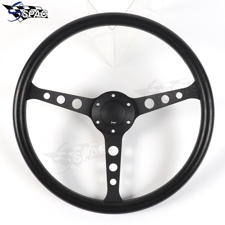 15inch Black PU Steering Wheel 380MM Vintage Sports Car PU Steering Wheel A Round Black