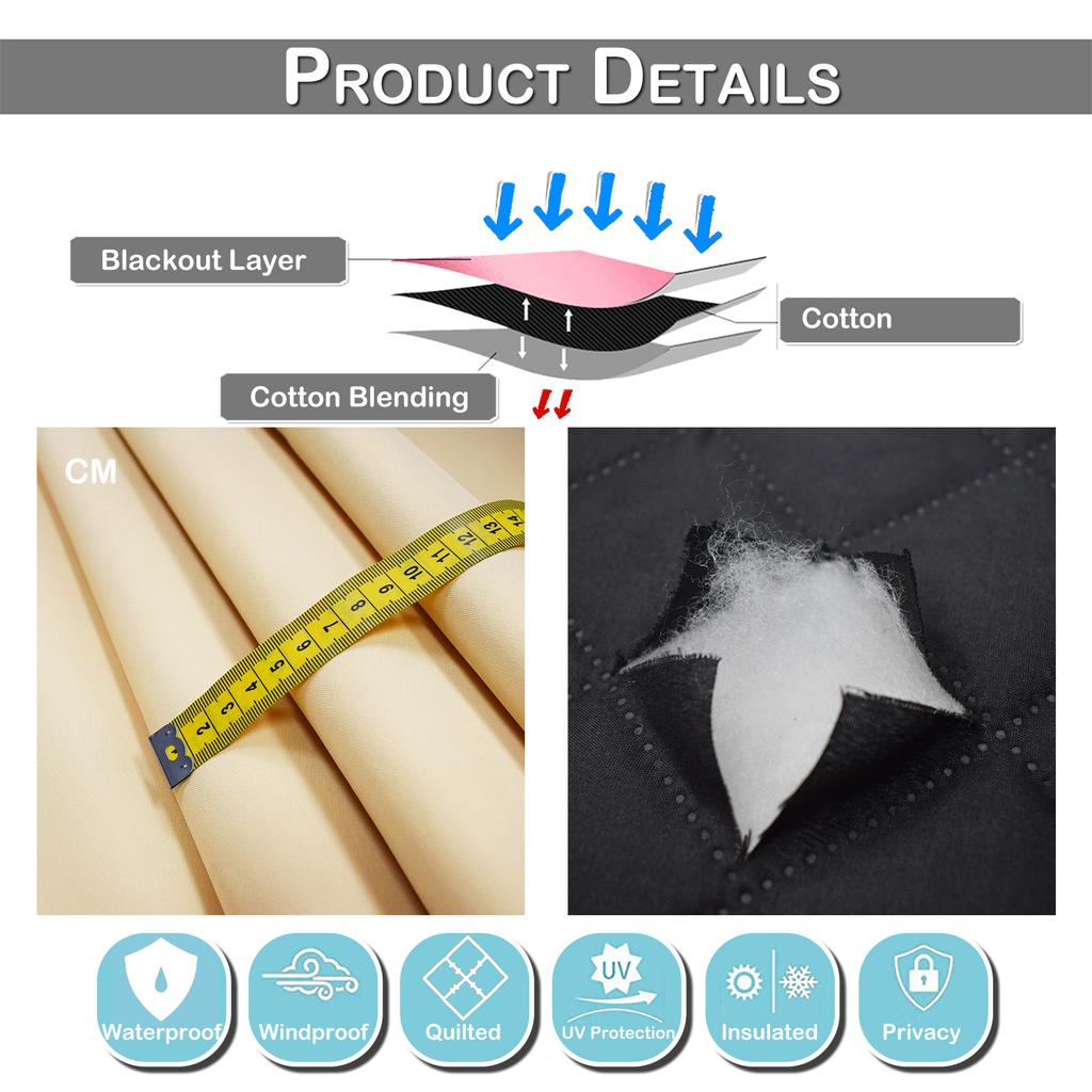 Perdele matlasate pentru interior, exterior, 100% opace, rezistente la apă, rezistente la vânt, draperii rezistente la fereastră Perdele groase de grădină termică pentru iarnă