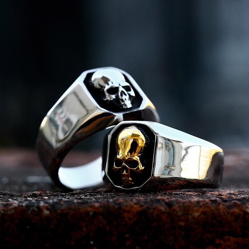 Beier Punk Skull Style Men's Stainless Steel Titanium Ring