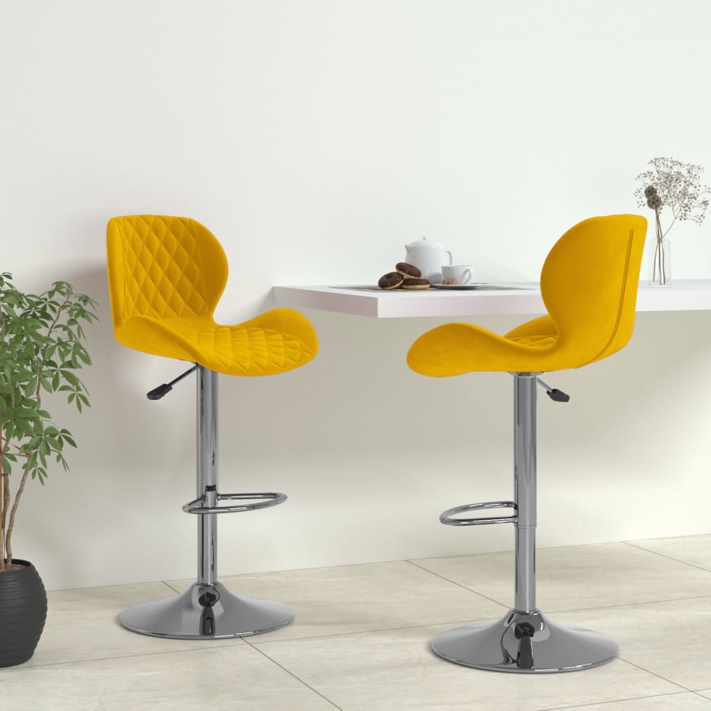 Bar Stool Set 2 Pcs Mustard Yellow Velvet
