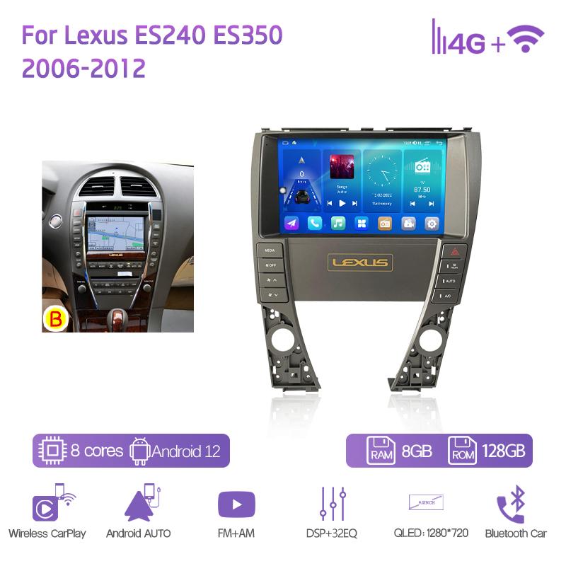 9.0Inch For Lexus ES240 ES350 2006-2012 Car Multimedia Player GPS Navigation Radio Android12 8+128G 8Core CarPlay 4G 360Camera