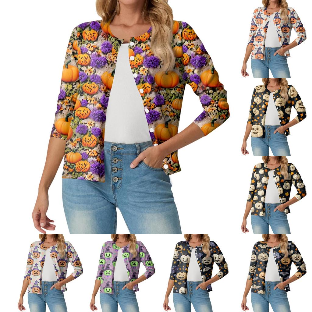 Women's Fashionable, Casual, Comfortable Halloween Print Cardigan Jacket