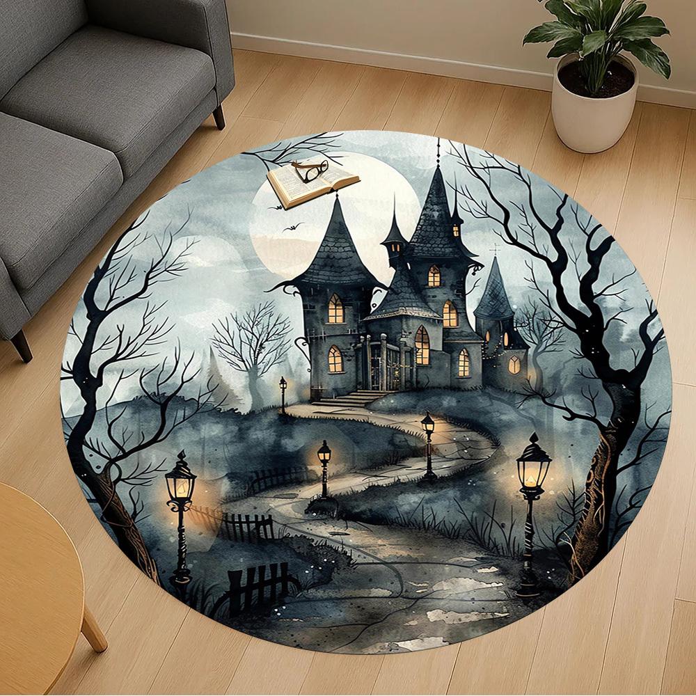 1pc haunted house spooky night Round Chair mat Area Rug - Non-Slip, Floor Mat for Office, Bedroom, and Indoor Decor -1002043