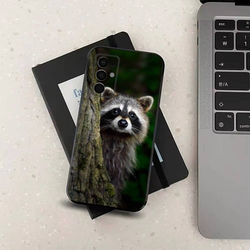 Cute R-Raccoon For Samsung Galaxy A53,31,52,72,41,Note,J7,8,9,5G,22,73,32,71, Soft Black Silicone Case