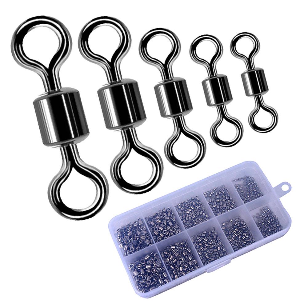 

500pcs Fishing Swivels 5 Sizes Stainless Steel Fishing Line Connectors Suitable For Saltwater Freshwater 500PCS#1