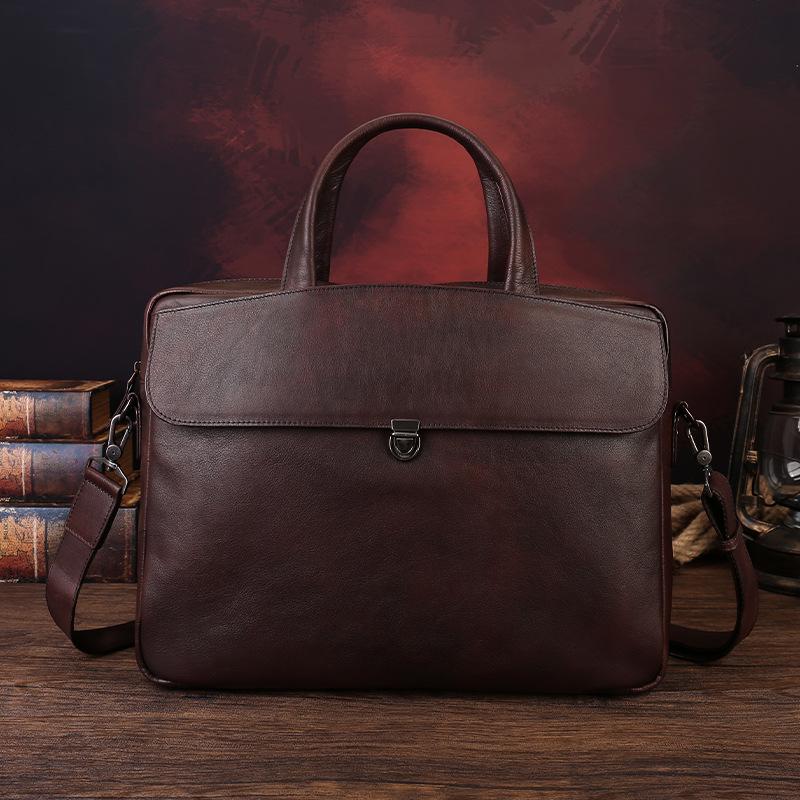 Men's Large Genuine Leather Briefcase: Business Casual Document & Laptop Bag