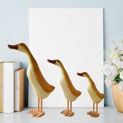 3Pcs Wooden Duck Statue Ornaments Creative Funny Figurines Animal Sculptures for Living Room