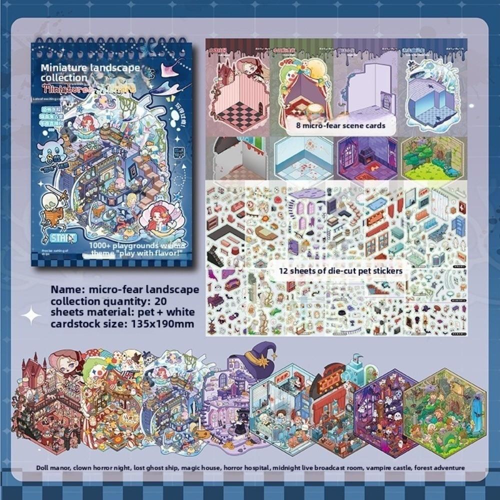 

Horror Theme 3D Miniature Scene PET 8 Scene 20 Sheets Visual Stacking Sticker DIY Crafts Cabin Houses Stickers for Children