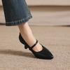 Krazing Pot Genuine Leather Round Toe Thin Heels Summer Shoes Solid Big Size 42 Shallow Decoration buckle Women Shallow Pumps