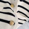 Women Cardigan Sweater Striped Print Contrast Color Single-breasted Long Sleeve Knitted Loose Warm Thick Round Neck Fall Spring Coat KTB