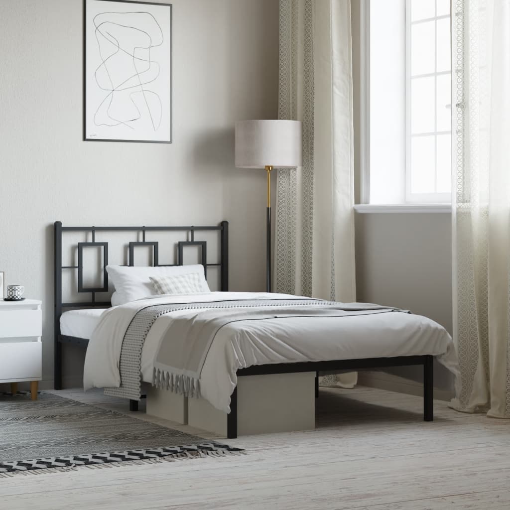 Metal Bed Frame with Headboard Black 100x190 Cm