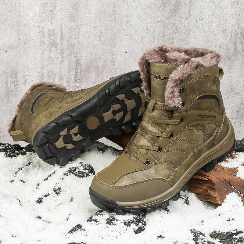 Genuine Leather High Top Outdoor Plus Velvet Thickened Snow Boots Non-slip Waterproof Warm Cotton Shoes 40-48