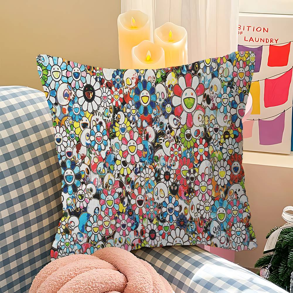 Flower T-Takashi Art M-Murakami Cushion Cover Car Throw Pillow Case For Sofa Car Christmas Gift 40x40cm 45x45cm