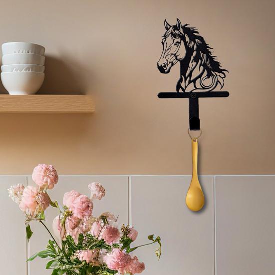 Black Horse Wall Hook Key Hanger with Horse Silhouette Wall Mounted Iron Hook Entryway Organizer for Keys Bags Hats Coats