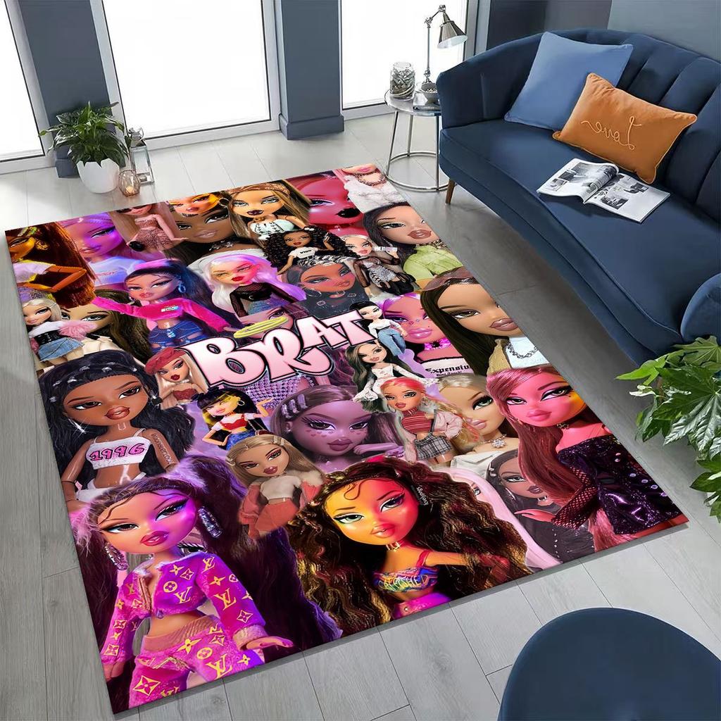 Fashion Girls Bratz Doll Cartoon Art Rug for Bedroom Living Room Sofa Home Doormat Decor,Large Kids Play Non-slip Floor Mat Gift