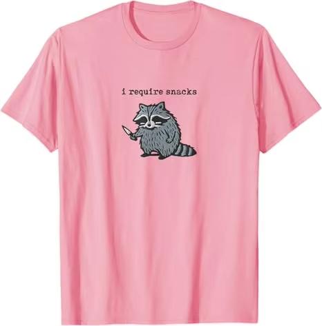 

I Require Snacks RaccoonTShirt Humor FunnyCute Animal Print Y2k Design Tees Graphic Outfit ShortSleeve Blouses Novelty Gift2026 4XL