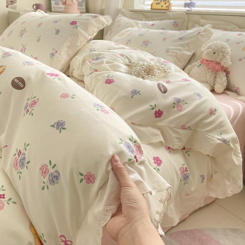 

3ps Thickened Plant Floral Duvet Cover Set Pink Bow Design Girl Woman Bedroom Bedding Set Colored Flowers Home Comforter Cover Single 150x200cm