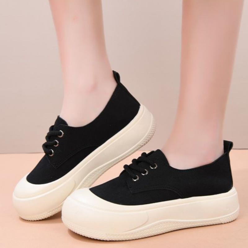 Women's Casual Shoes Thick-soled Round-toed Lace-up Height-enhancing White Shoes Fashionable Loafers
