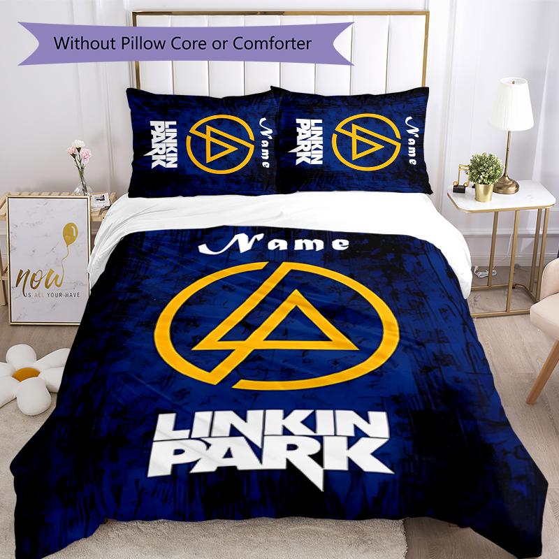 3pcs Custom Name Cartoon Linkin Park Bedding Set Duvet Cover Closure Includes 1 Duvet Cover & 2 Pillowcases for All Seasons Bedroom Decor