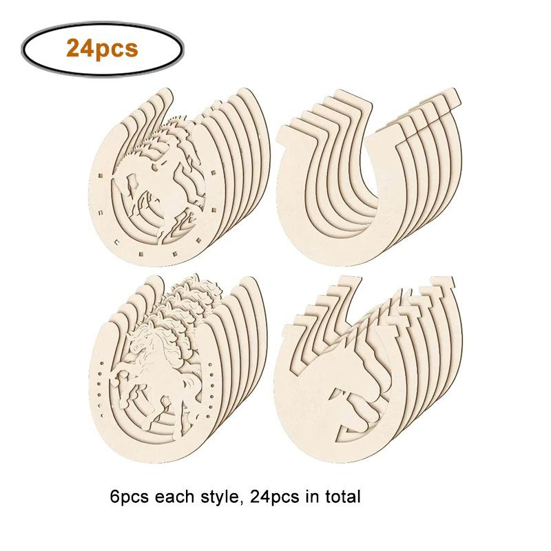 24pcs/lot Wooden Horseshoes Cutout for Crafts DIY Unfinished Wood Horseshoes Christmas Cowboy Decor Western Party Decor Crafts
