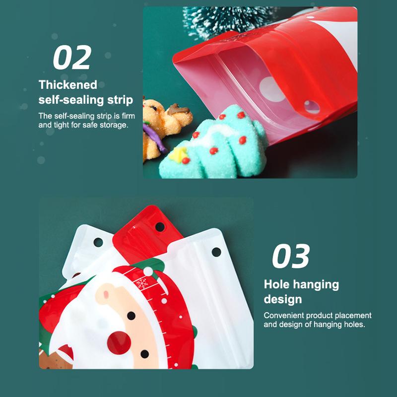 10Pcs Year Plastic Flower Zipper Packaging Bag Diy Christmas Elk Kids Toys Sugar Socks Candy Snack Gift Storage Pouches