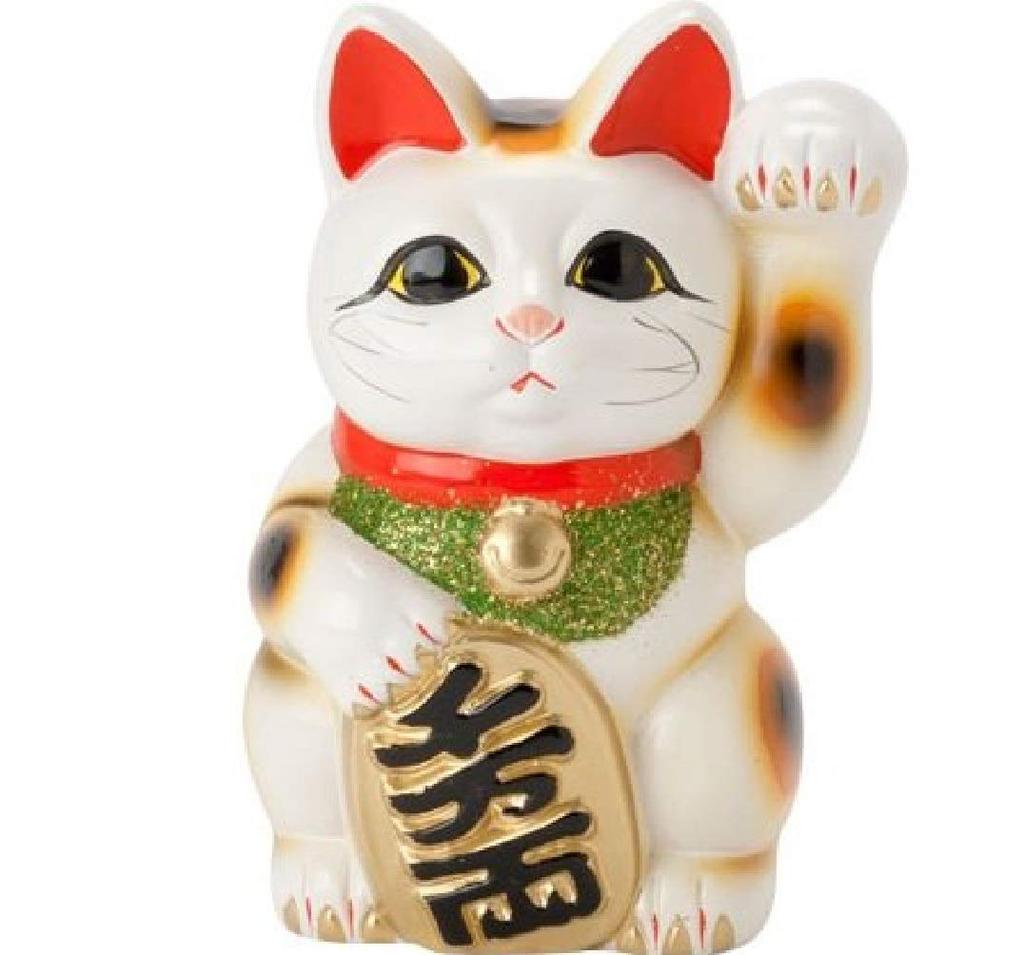 White Oval Cat 5 Left Hand Inviting People Beckoning Cat Tokoname Ware No.