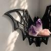 Wooden Hollow Bat Shaped Wall Shelf with Web Design Decorative Storage Rack for Halloween Home Wall Mounted Organizer