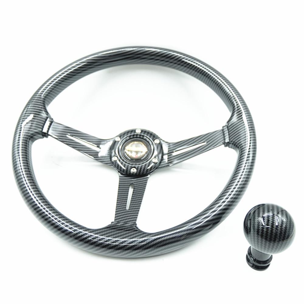 14" volant z mahagonu s ABS karbonovým řezem pro úpravu auta - hluboký konkávní kulatý volant s driftovacím profilem - 350 mm