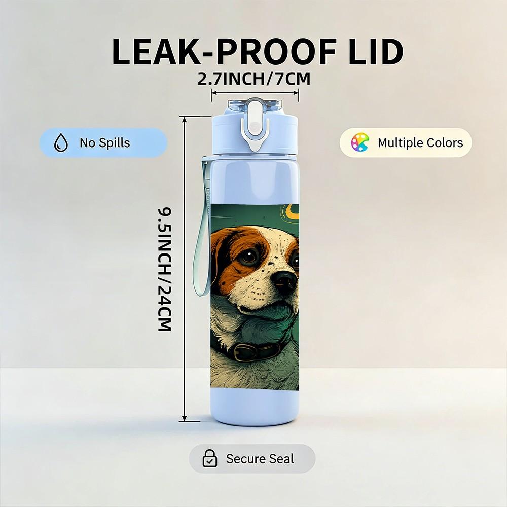 1PC Hound Dog Portrait Art 750ml Color Plastic Sports Water Bottle Leakproof Flip Straw Lid Suitable for Sports Office Home Use