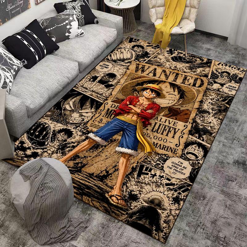 "Anime-Style Pirate Wanted Poster Carpet with Straw Hat Character Print" Suitable for Use As an Anti-slip for Living Room Bedroom Sofas