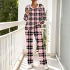 Women's V-Neck Printed Long Sleeve Hoodie Loungewear Set with Pockets - Loose Fit 2 Piece Casual Sleepwear Pajama Set for Home